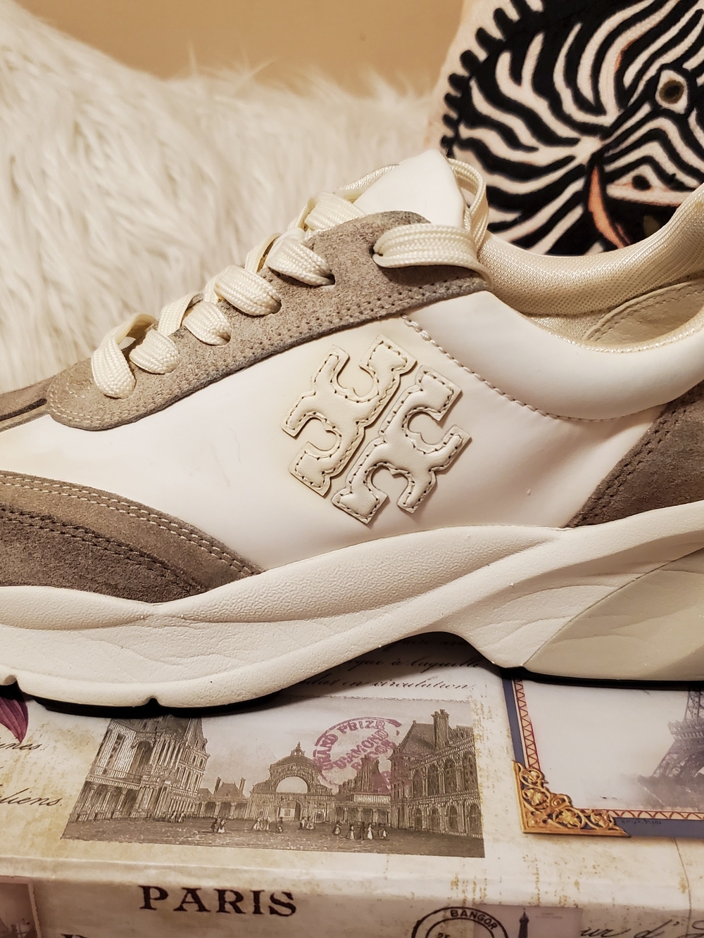 Tory Burch Cream & Taupe Chunky Lace-Up Sneaker - Picture 3 of 10